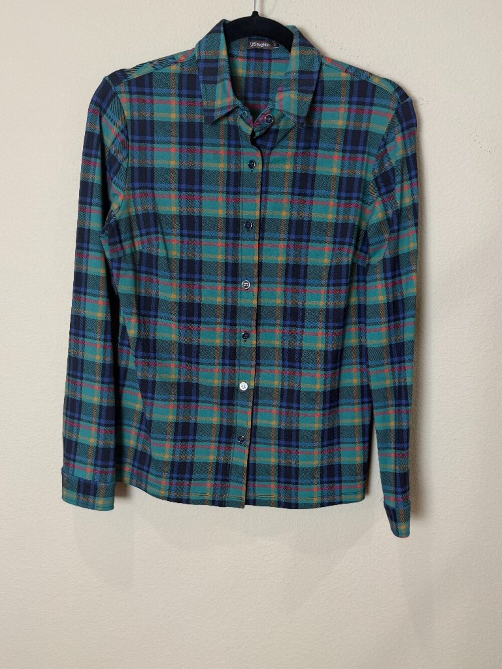 J. McLaughlin Blue & Green Plaid Button Down Shirt Sop Size Small